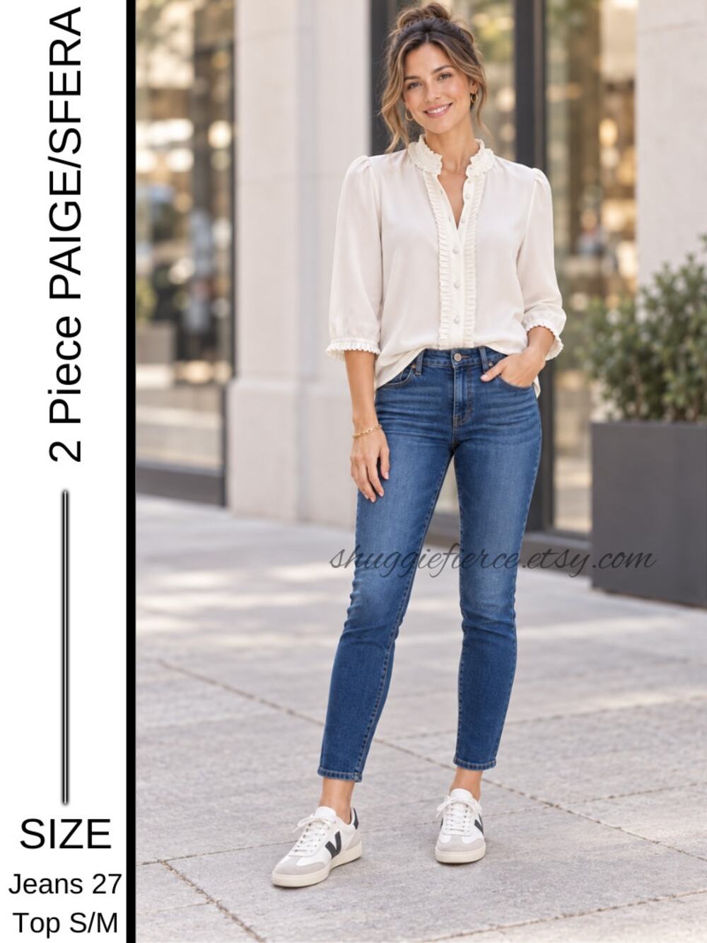 Estimated Retail: $217 ✨Sfera Ruffle Blouse S/M & PAIGE Jeans Size 27 ✨QUICKSHIP